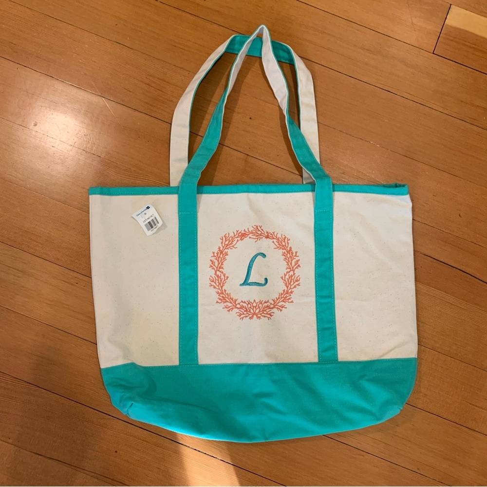NWT Canvas Tote Bag w/ Monogrammed L